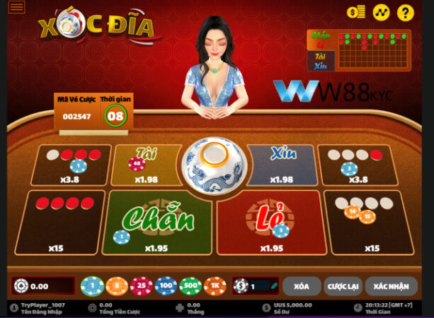 Giao diện bàn cược Xóc Đĩa W88 thực tế với Dealer người thật