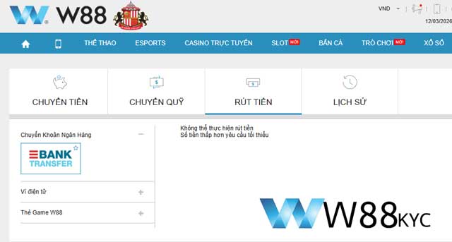 Biểu mẫu rút tiền W88 chuẩn dành cho người chơi Việt Nam