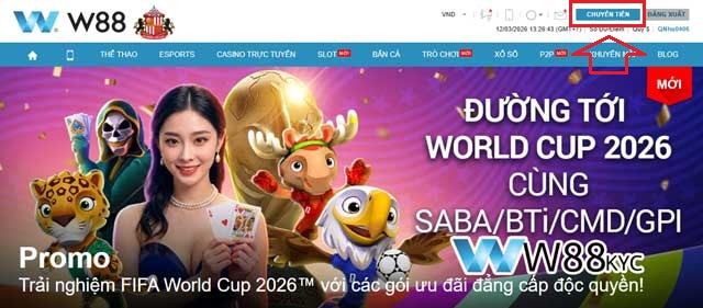 Giao diện chuyển quỹ W88 chuẩn bị cho bước rút tiền